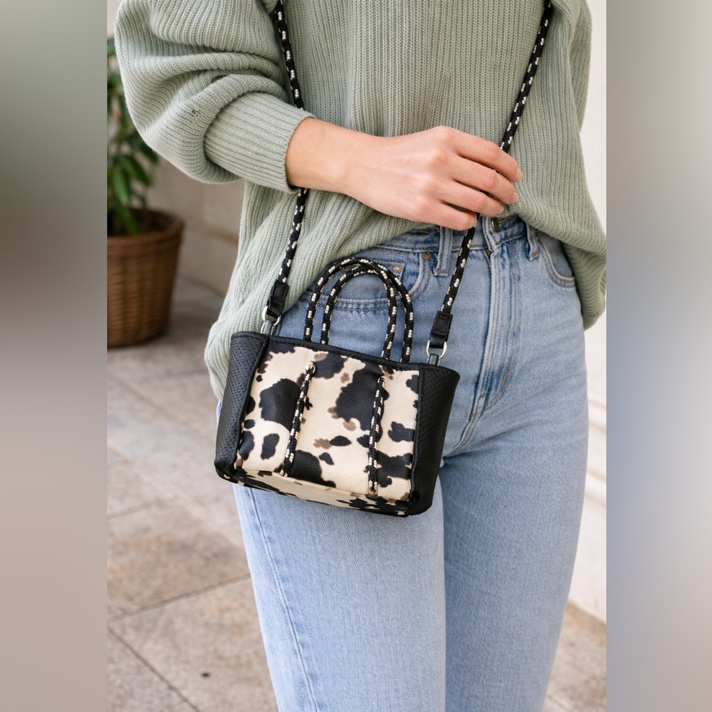 Jen & Co Cow Print Crossbody Purse | Mini Tote Shoulder Bag